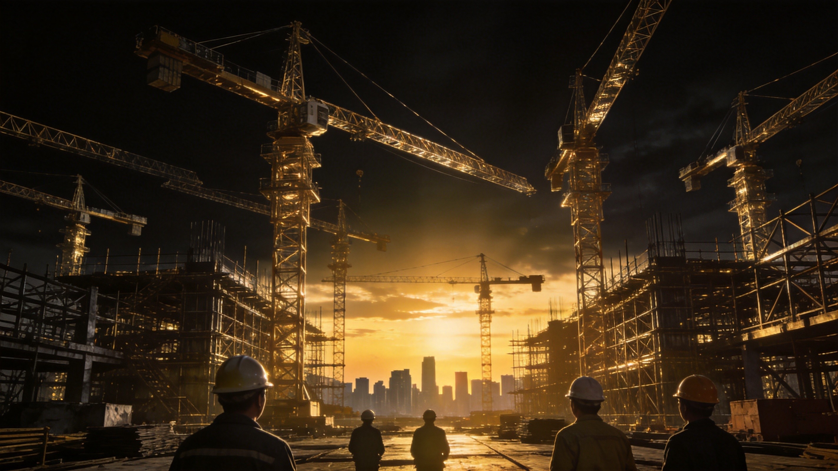 建筑央企人才回流 建筑工地塔吊夕阳